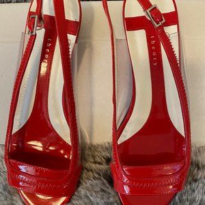 No longer available - Theory Red Linda Patent Leather Vinyl Flat Sandals